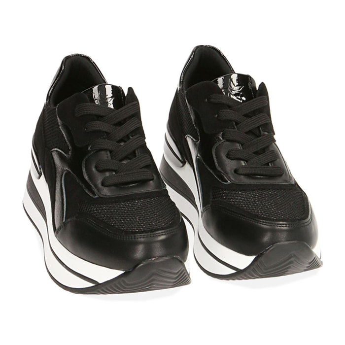 Sneakers nere in tessuto, zeppa 6 cm