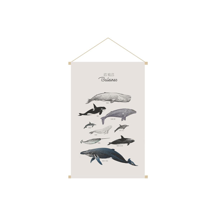 Kakemono enfant tableau en toile suspendue illustration baleines L40 x H60 cm OCEAN