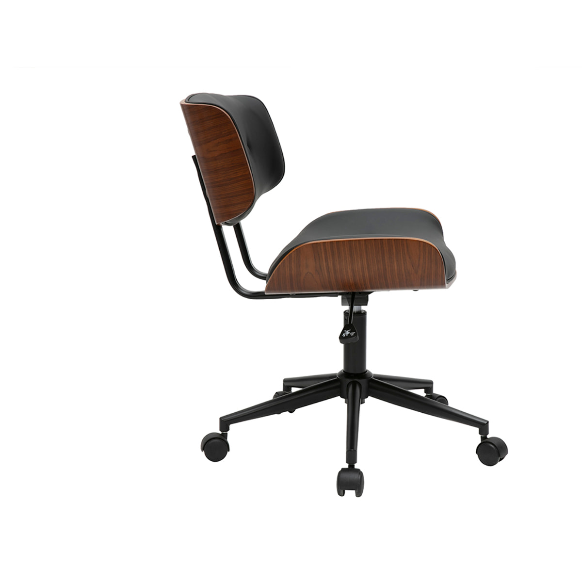 Chaise de bureau à roulettes noire et bois foncé BASILE