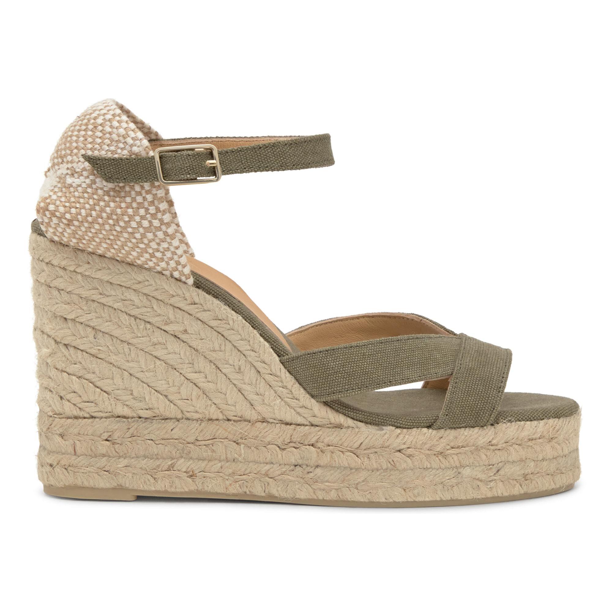 Sandalia de cuña Bruna en algodón orgánico lavado con cierre de pulsera