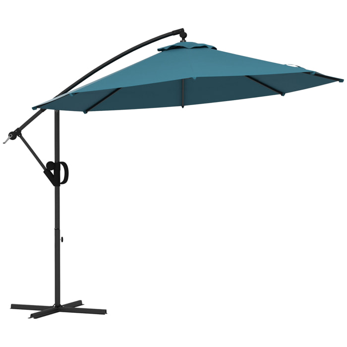 Parasol déporté octogonal inclinable Ø 2,93 x 2,60 m avec pied métal époxy alu bleu canard