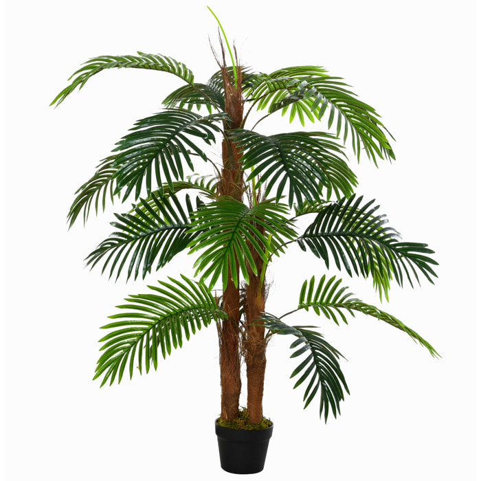 Outsunny Planta Artificial en Maceta Altura 120 cm Palma Falsa con 19 Hojas Realistas y 3 Troncos Palmera Tropical Decoración para Hogar Oficina y Exterior Verde