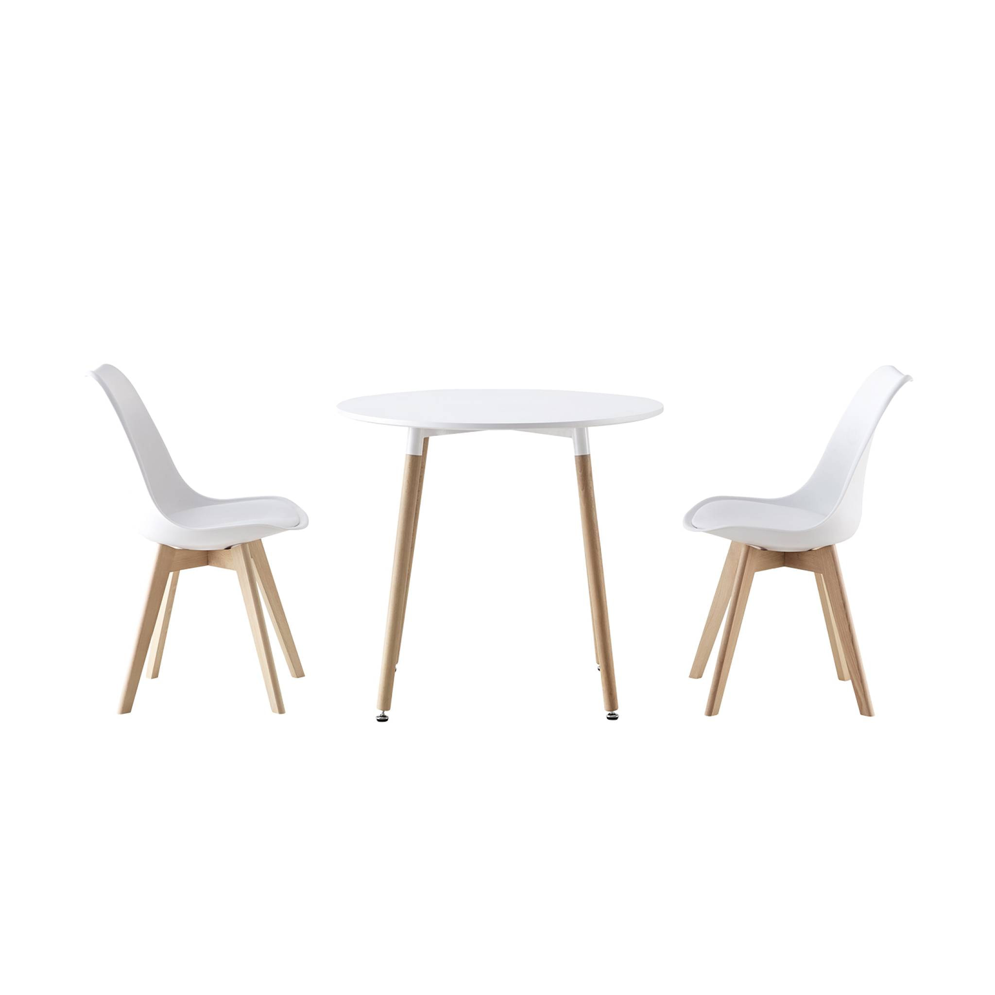Table à manger ronde Ø80cm et 2 chaises blanches scandinaves - Hedvig