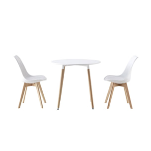 Table à manger ronde Ø80cm et 2 chaises blanches scandinaves - Hedvig