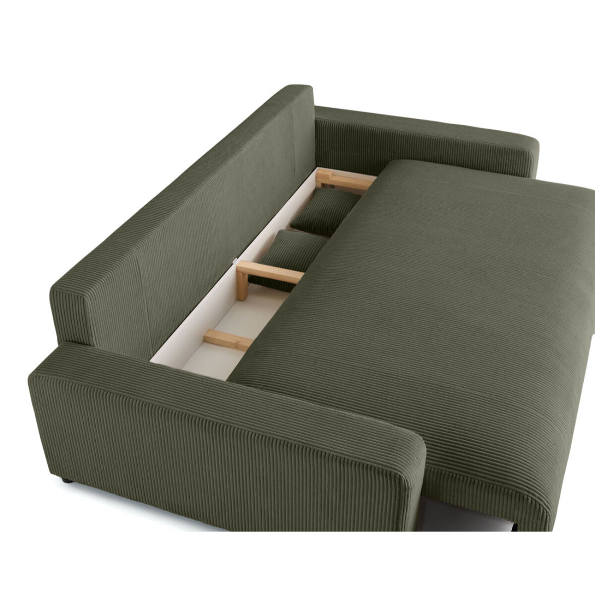 Pivoine - canapé droit 3 places - convertible avec coffre - en velours côtelé - Vert
