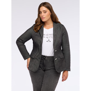 Fiorella Rubino - Blazer in denim con bottoni gioiello - Nero