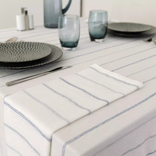 Nappe pur coton lavé motif jacquard blanc bleu Rimini blu