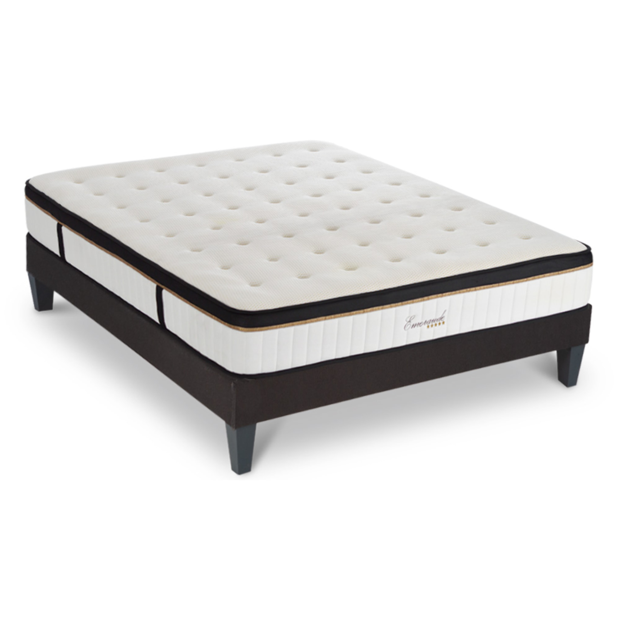 Ensemble EMERAUDE | 2 Places | Matelas Mémoire de Forme avec Sommier Kit Tissu Gris Anthracite