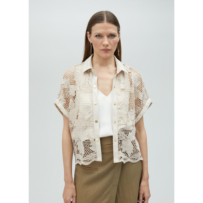 Camicia corta traforata guipure