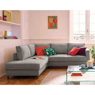Jake - canapé d'angle gauche 5 places convertible en tissu velours relief - Gris clair