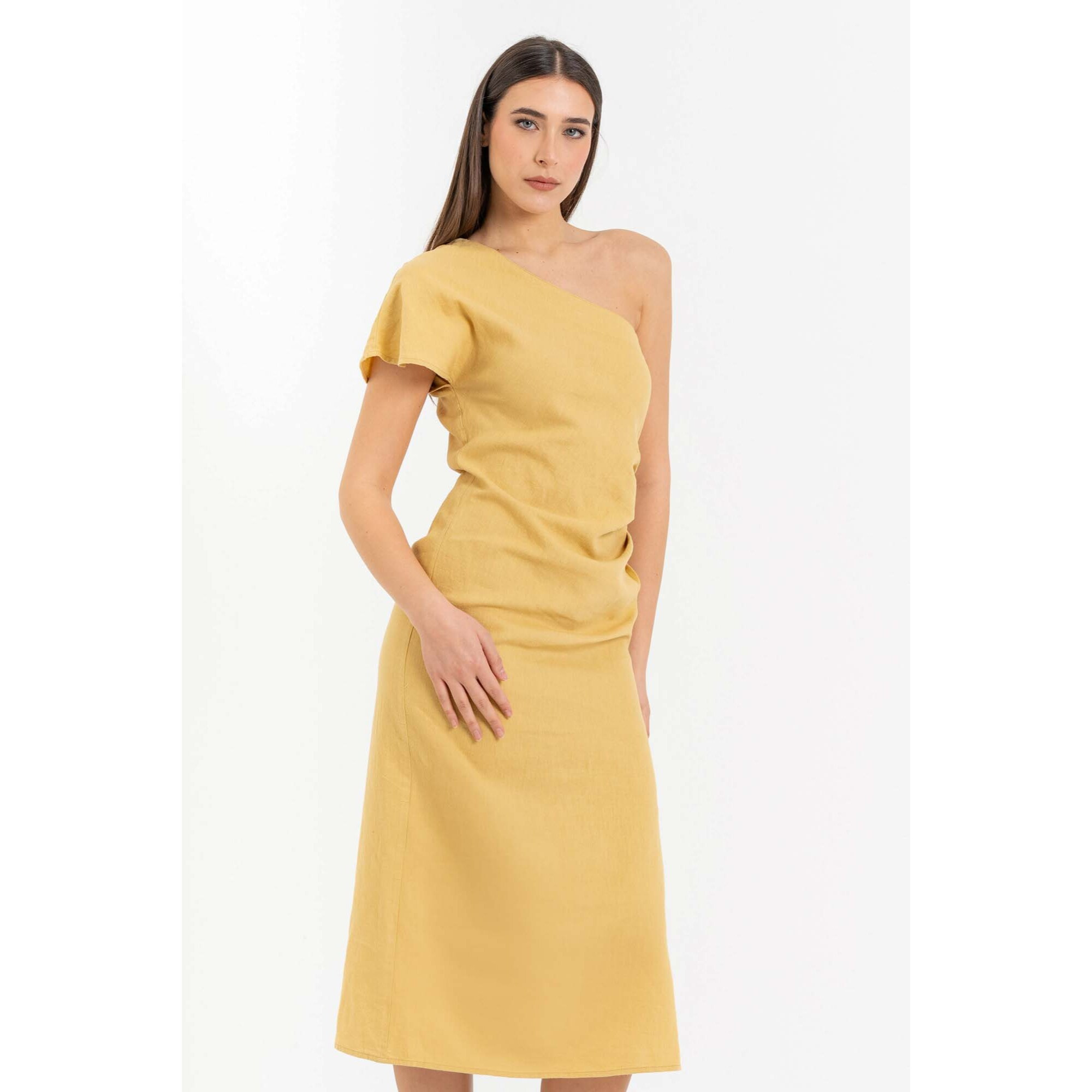 Kocca - Abito midi monospalla in lino e cotone con spacco Donna