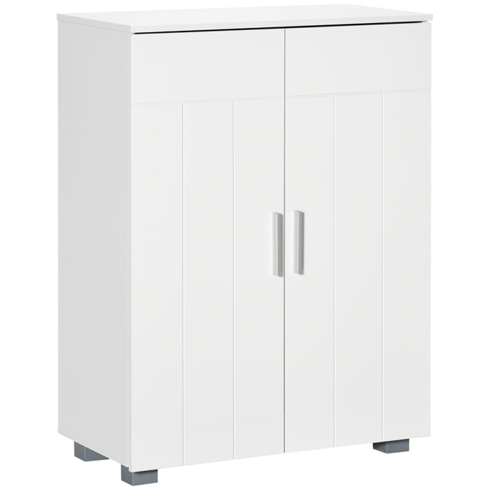 kleankin Armario de Baño con 2 Puertas y 2 Estantes Ajustables de 7 Niveles Mueble Auxiliar de Almacenaje para Salón Cocina Antivuelco 60x30x80 cm Blanco