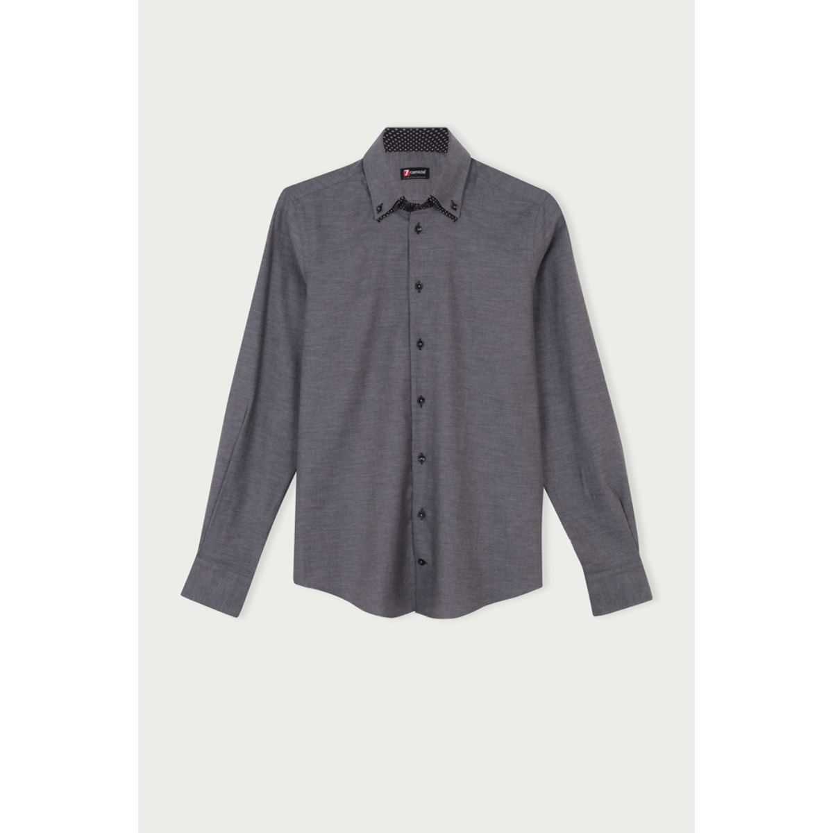 Camicia Uomo 2bottoni Button Down Doppio Collo Slim Flanella Unita Grigio Medio