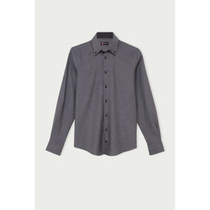 Camicia Uomo 2bottoni Button Down Doppio Collo Slim Flanella Unita Grigio Medio