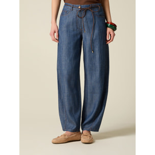 Oltre - Pantalones barrel efecto denim - Azul