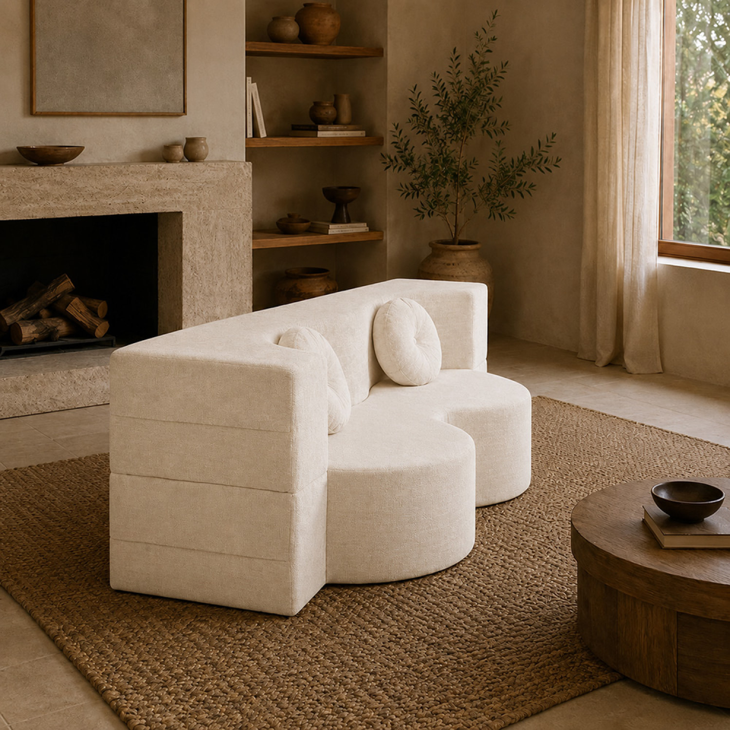 Canapé compressé convertible 2 places en velours beige SHEAF