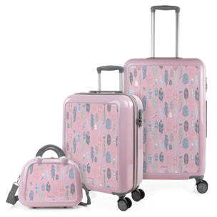 Juego De Maletas Pc Itaca Base Rosa Rosa Plumas