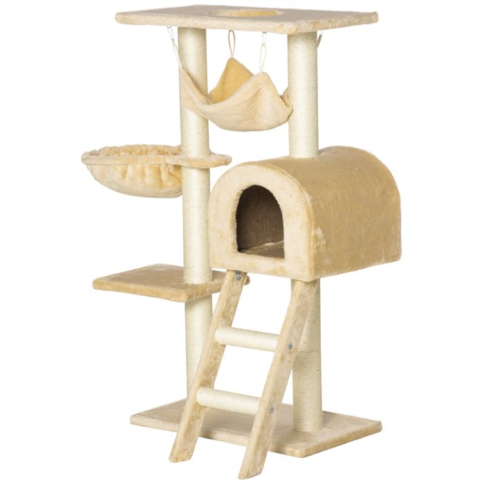 Arbre à chat griffoir arbre à grimper tour de jeu stable à plusieurs niveaux centre d'activités hauteur 98 cm beige