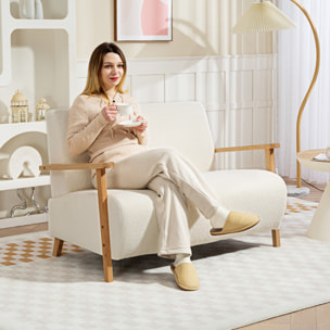 Sofá de 2 Plazas Tapizado en Borreguito Sofá de Salón de 118 cm con Acolchado Grueso Reposabrazos y Patas de Madera para Dormitorio Sala de Estar Crema