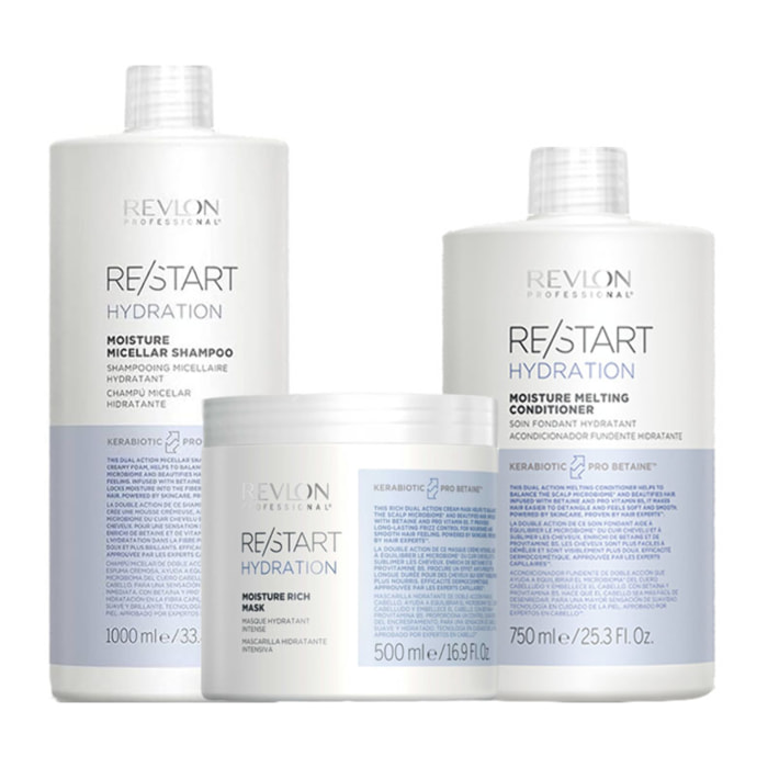 REVLON PROFESSIONAL Kit Restart Hydration Micellar Shampoo 1000ml + Rich Mask 500ml + Conditioner750ml