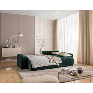 Constance - Canapé d'angle réversible 4 places convertible avec coffre en velours relief - Vert