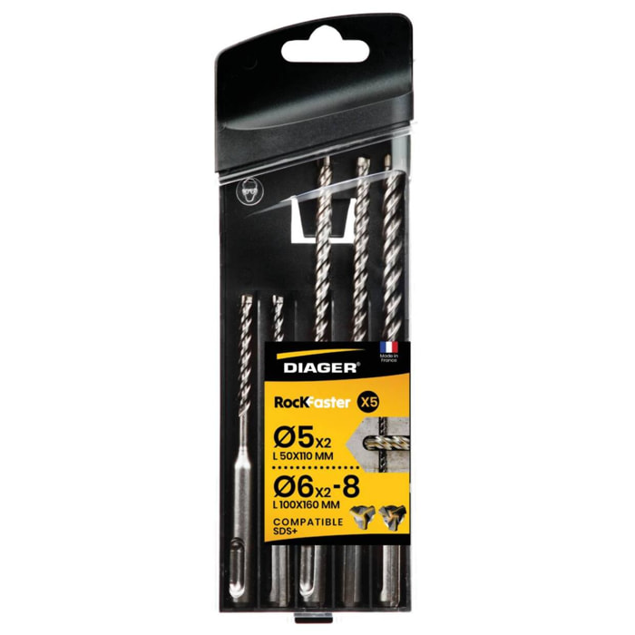 Coffret 5 forets béton SDS Plus Rockfaster - DIAGER - 1005A