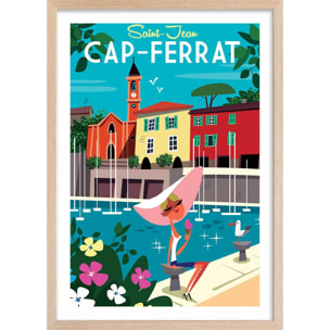 Poster du cap ferrat Affiche + cadre en bois - Chêne