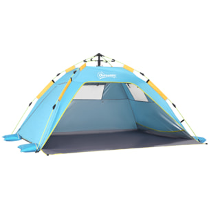 Tienda de Playa Plegable, Carpa de Playa Pop-up para 1-2 Personas con Protección UV, Impermeable, Bolsa de Transporte, para Parque, Camping, 220x173x120 cm, Azul Claro