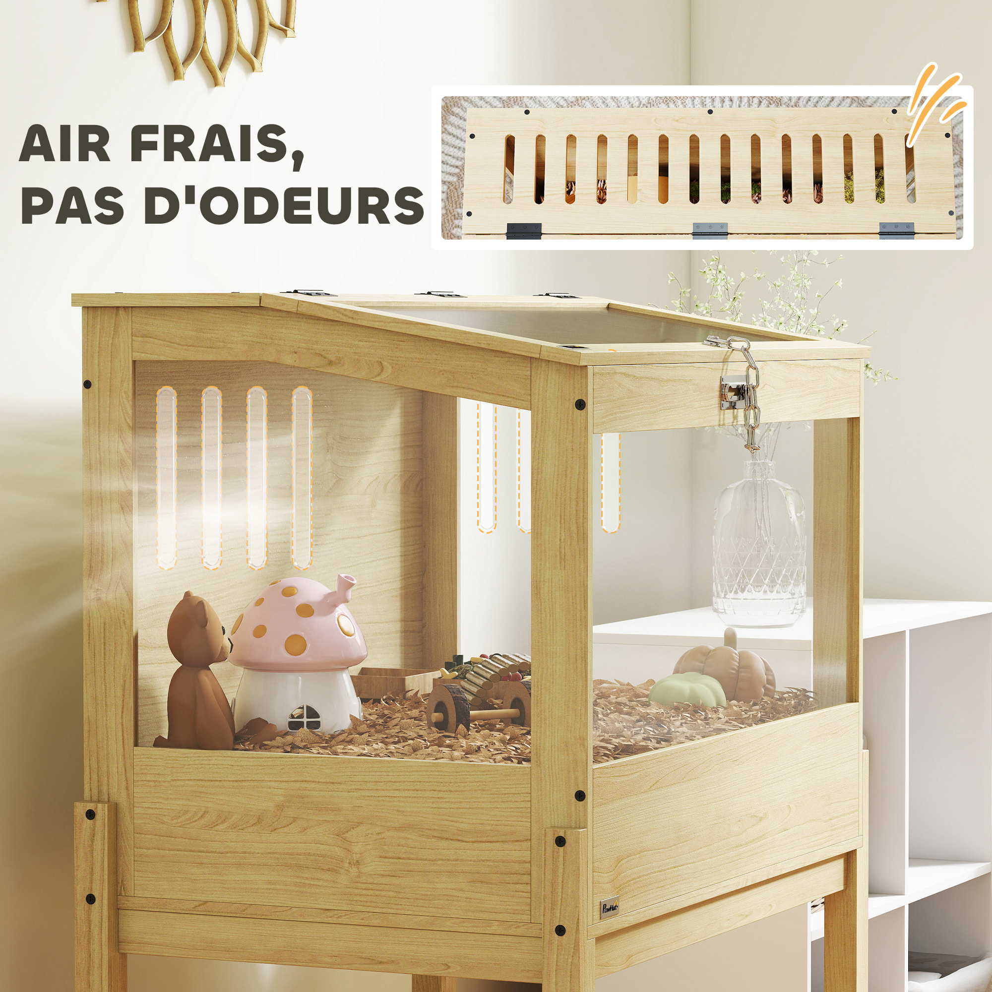 Cage à hamster rongeur en bois - toit ouvrant verrouillable, fenêtres acrylique, étagère - dim. 83 x 50 x 103 cm - MDF effet bois