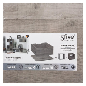Tiroir et étagère 31cm "Mix N' Modul" effet chêne gris