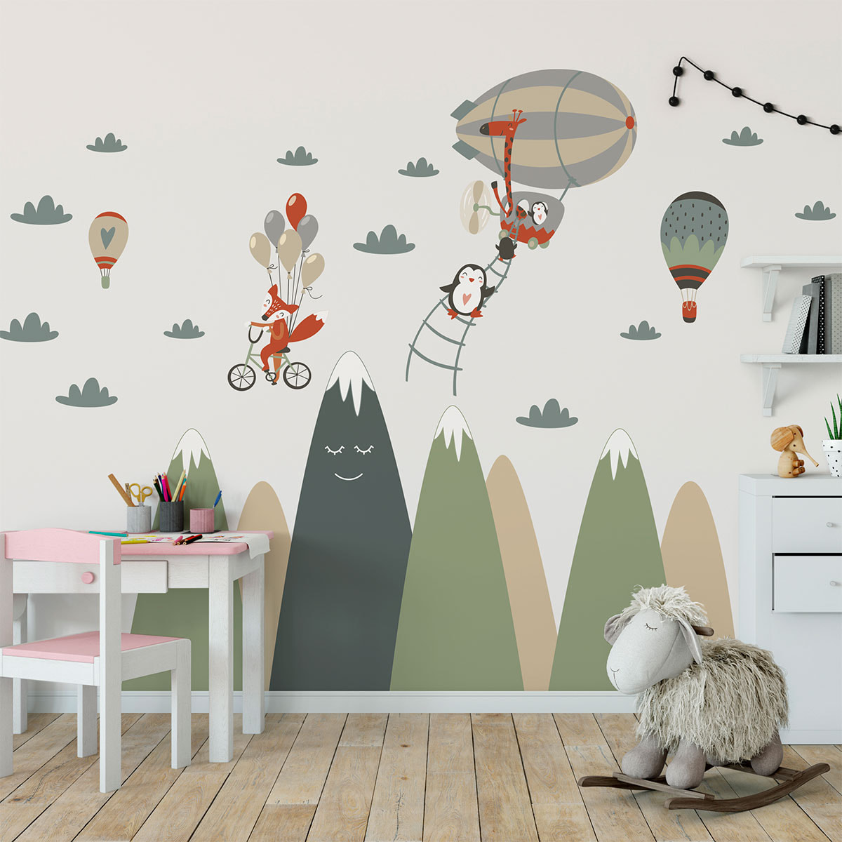 Stickers muraux enfants - Décoration chambre bébé - Autocollant Sticker mural géant enfant montagnes scandinaves ANIMAUX ACROBATES