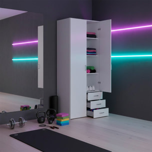 Armadio Con 2 Ante e 3 Cassetti Armadietto Multiuso Design Moderno Salvaspazio Vano Con Barra Appendiabiti E Ripiani 77.6 x 49.5 x 200.4 Cm Bianco