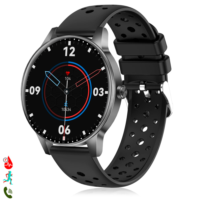 Smartwatch QS80 con chiamate BT, notifiche push. Monitor sportivo e della salute.
