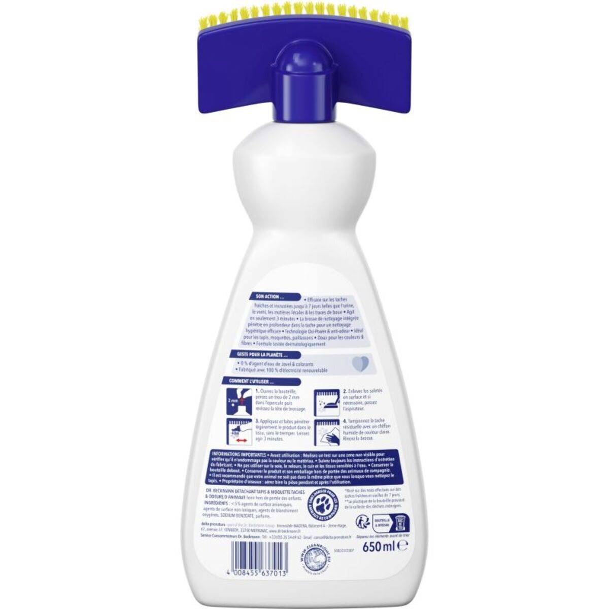 Détachant textile DR BECKMANN Anti-odeurs animaux tapis moquette brosse 500ml