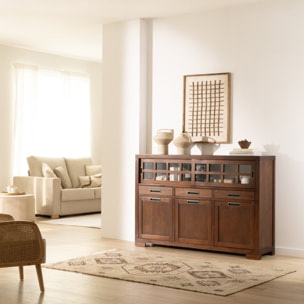 Buffet Kenia -bois massif de mindi et placage naturel de mindi-couleur teck 160 x 110 x 43 cm