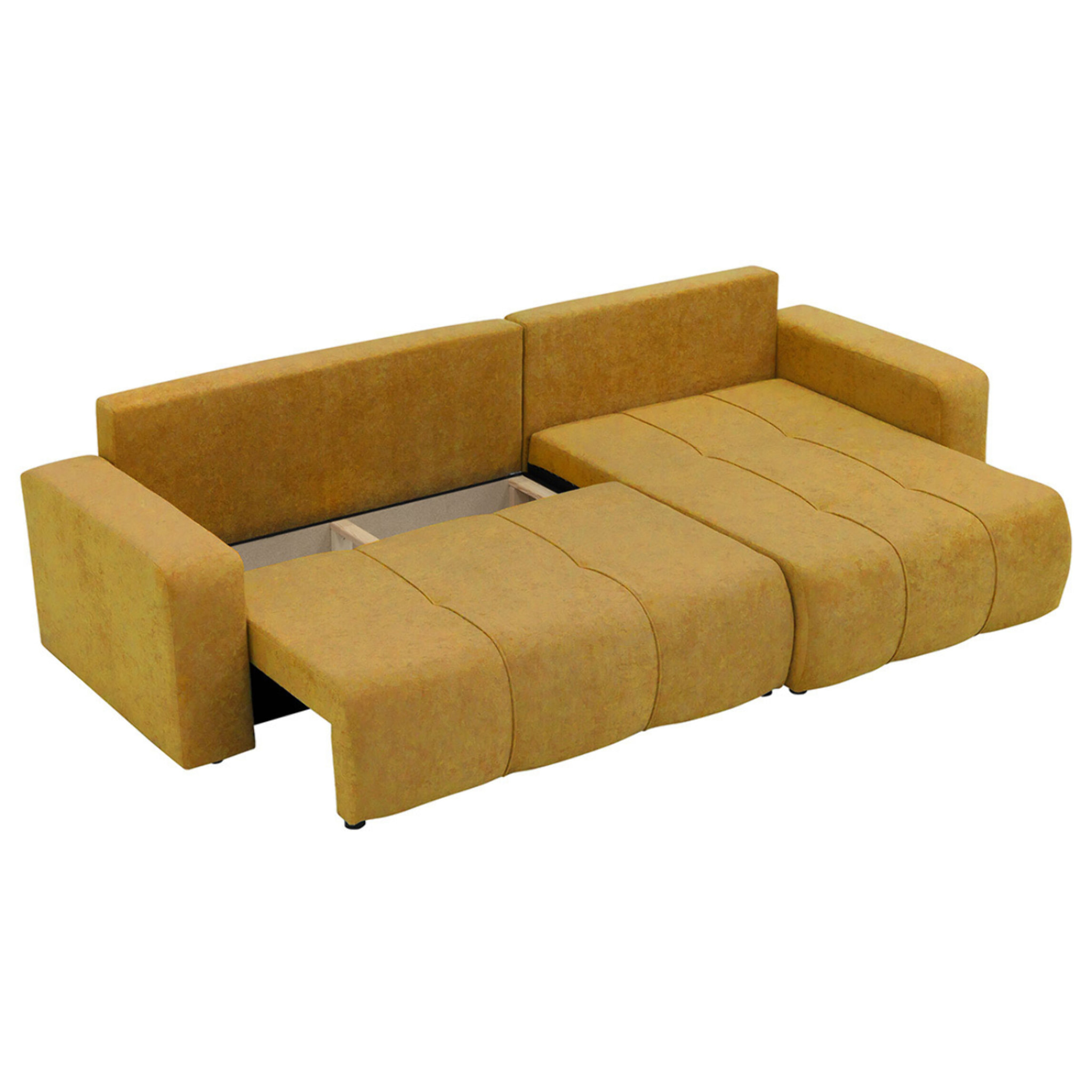 Nicole - Canapé d'angle réversible 5 places convertible avec coffre en tissu - Jaune