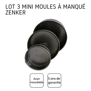 Set de 3 mini moules à manqué à charnière 12cm + 16cm + 18cm Zenker Spécial Mini