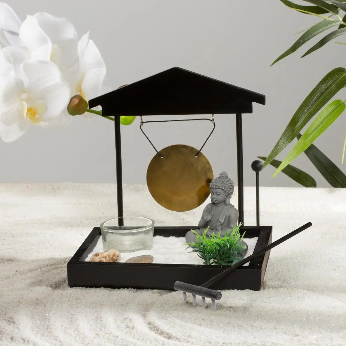 Jardin zen avec gong Devika 15x12cm bois