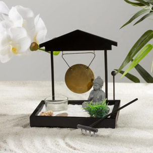Jardin zen avec gong Devika 15x12cm bois
