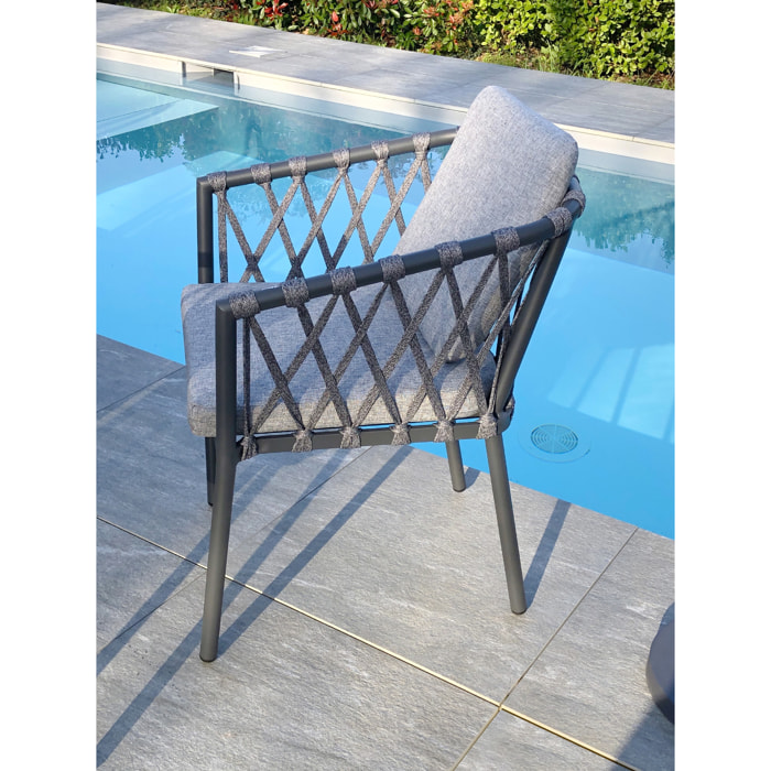 PILAT - Fauteuil en aluminium et corde gris anthracite