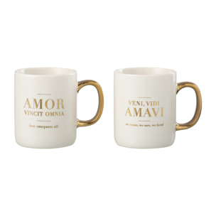 J-Line tasse Message Amour Latin - porcelaine - blanc/or - 2 pcs