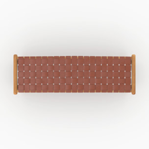 Banc 120 cm en cuir tressé marron et bois de teck - Kuna