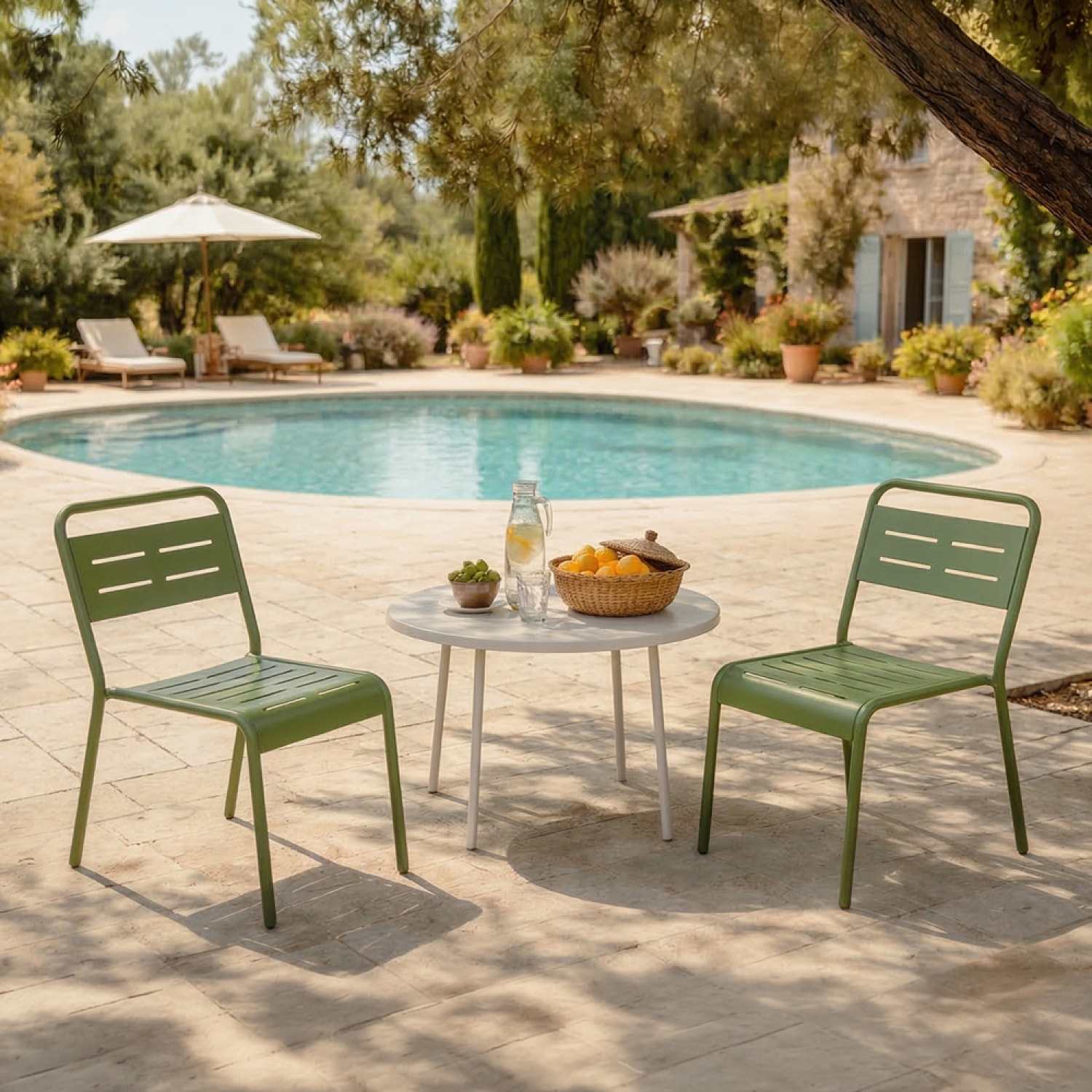 Lot de 2 chaises de jardin empilables vertes EVORA