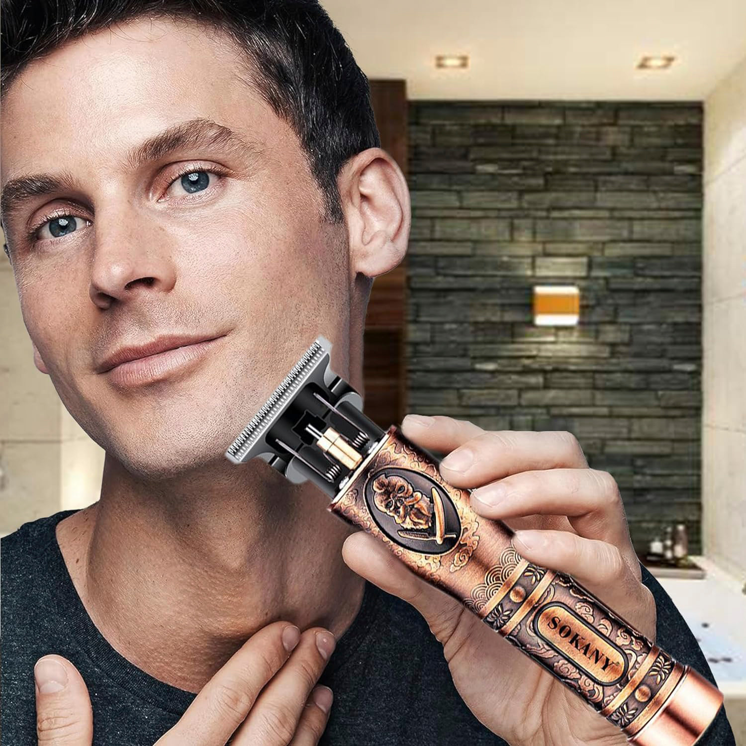 Tagliacapelli e regolabarba ricaricabile da 1200 mAh. Design ergonomico retrò.