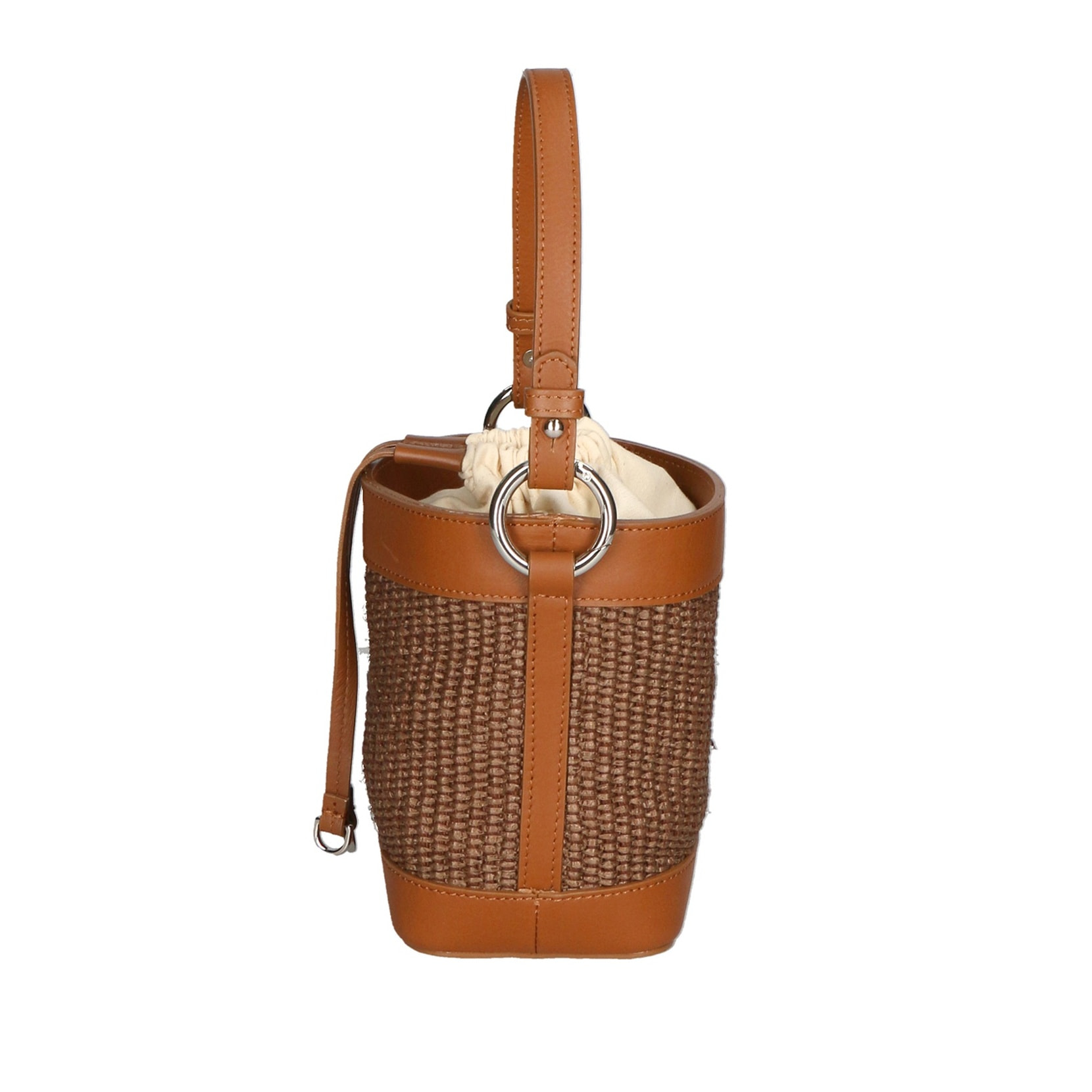 Borsa a secchiello da donna - Modello False - Misto pelle e tessuto - 16.0 x 13.0 x 10.0 cm