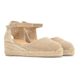 Alpargata con cuña 3 cm en lona de algodón con talonera trenzada y pulsera con hebilla