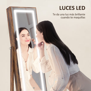 Espejo Joyero con Luces LED, Armario para Joyas, Armario Joyero de Pie con Espejo Entero, Inclinado en 3 Ángulos, Cierre Magnético, Cerradura con 2 Llaves, Marrón Rústico