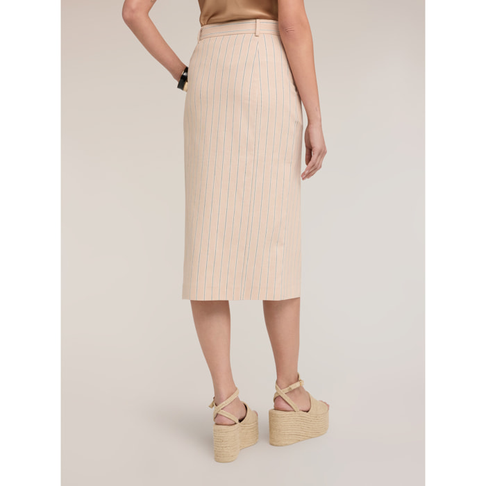 Motivi - Gonna tubino a righe in misto lino - Beige