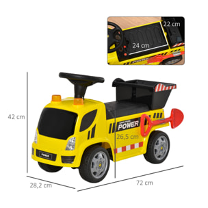 Porteur enfant camion 18-36 mois benne basculante pelle effets sonores lumineux noir jaune