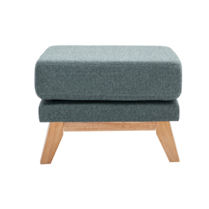 Pouf repose-pieds déhoussable scandinave en tissu vert de gris et bois clair OSLO